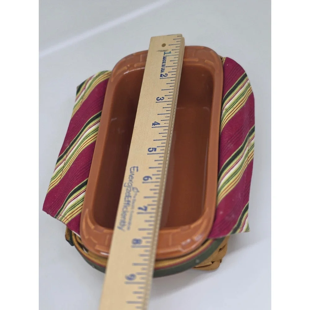 Longaberger Holiday Helper Basket Brown Red Striped Liner Pottery Casserole Dish